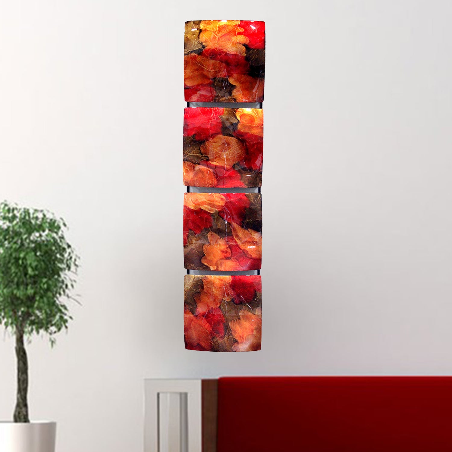 8" X 2.75" X 32" Copper Red And Gold Metal Vertical Panel Wall Decor