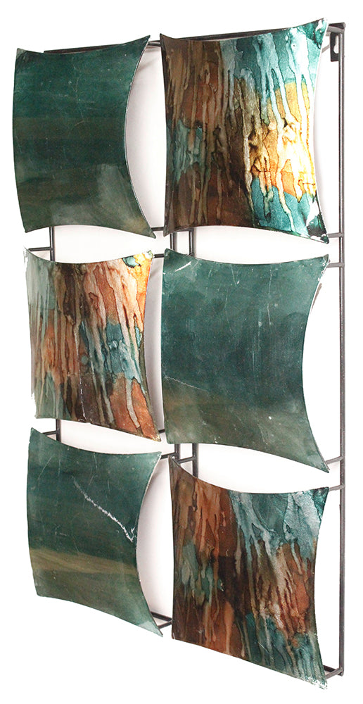 16" X 2" X 25" Turquoise, Copper And Bronze Metal Vertical Panel Wall Decor