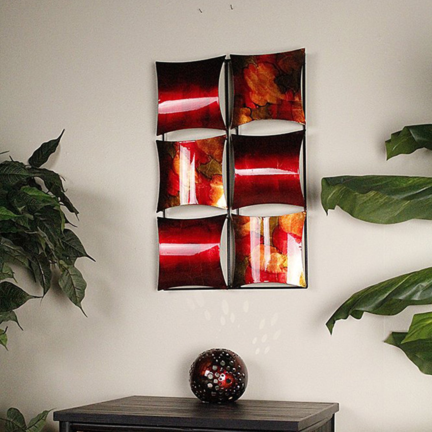 16" X 2" X 25" Copper, Red And Gold Metal Vertical Panel Wall Decor