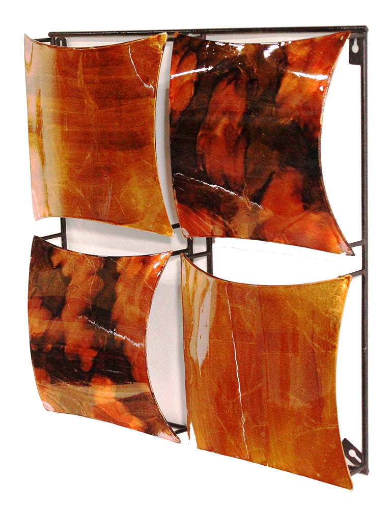 16" X 2" X 16" Copper, Brown And Orange Metal 4-Panel Square Wall Decor