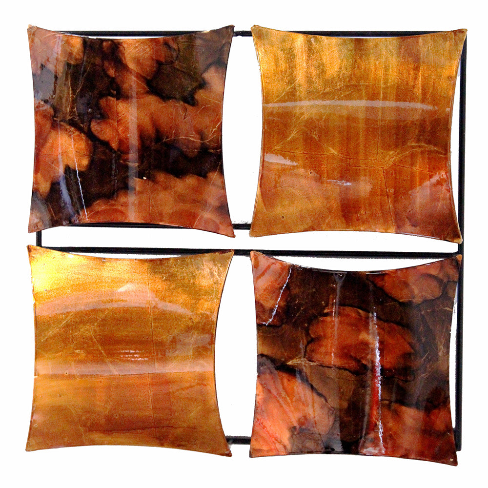 16" X 2" X 16" Copper, Brown And Orange Metal 4-Panel Square Wall Decor