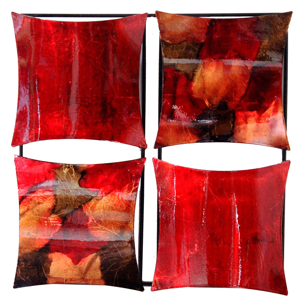 16" X 2" X 16" Copper, Red And Gold Metal 4-Panel Square Wall Decor