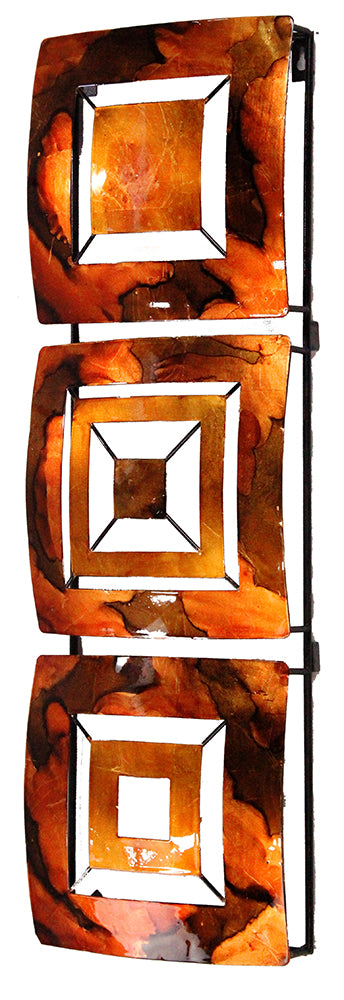 8" X 2.75" X 25" Copper Brown And Orange Metal Vertical 3 Panel Metal Wall Decor