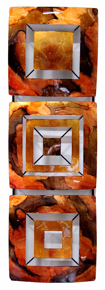 8" X 2.75" X 25" Copper Brown And Orange Metal Vertical 3 Panel Metal Wall Decor