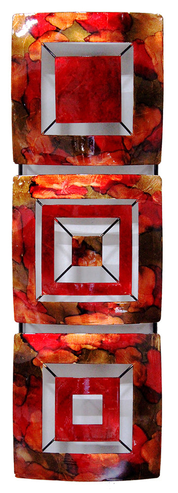8" X 2.75" X 25" Copper Red And Gold Metal Vertical 3 Panel Metal Wall Decor