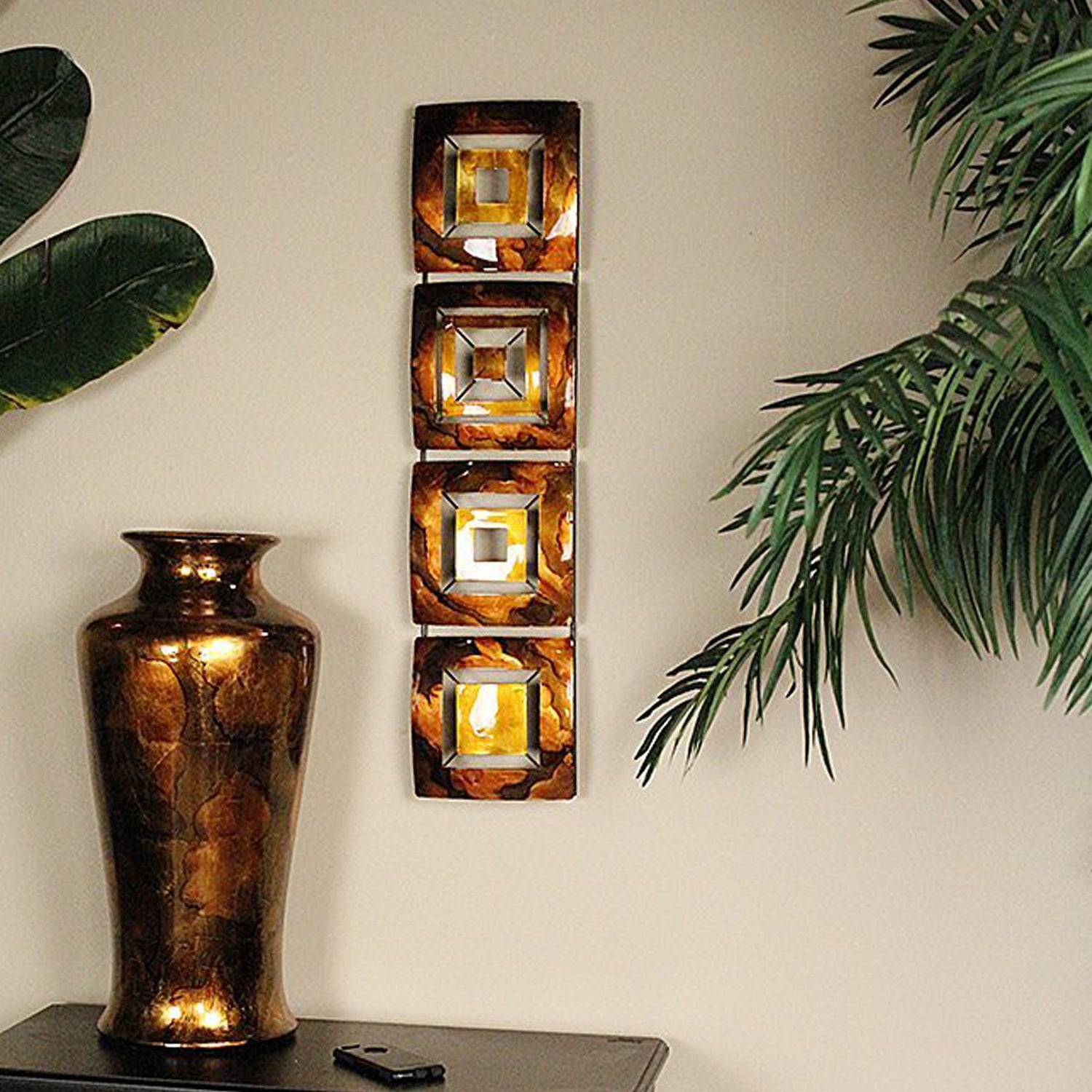 8" X 2.75" X 32.5" Copper Brown And Orange Metal Vertical Panel Wall Decor