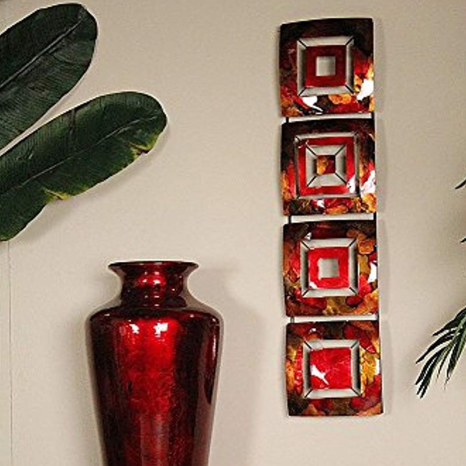 8" X 2.75" X 32.5" Copper Red And Gold Metal Vertical Panel Wall Decor