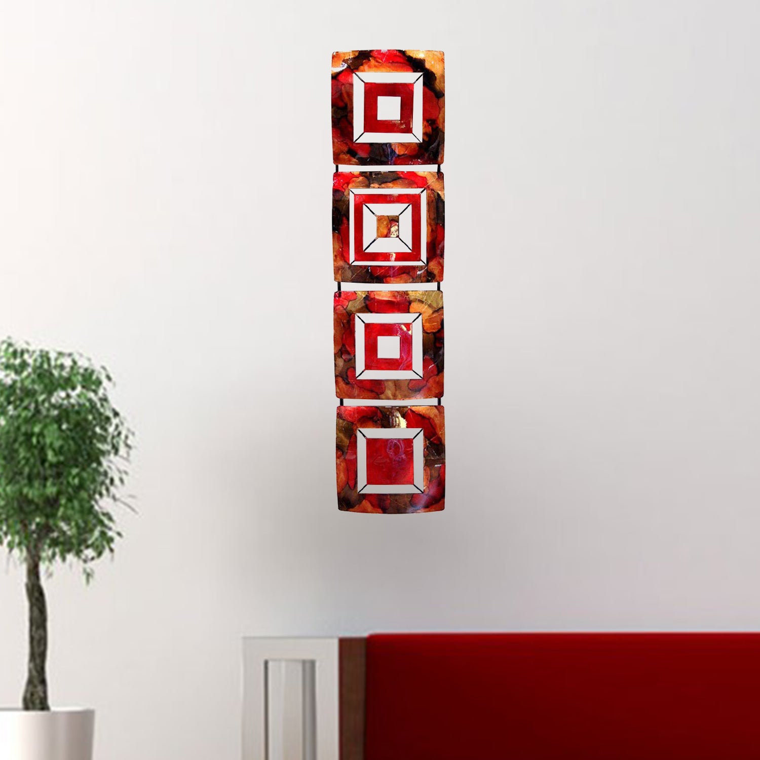 8" X 2.75" X 32.5" Burgundy Copper And Brown Metal Vertical Panel Wall Decor