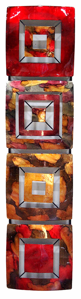 8" X 2.75" X 32.5" Gold Red Burgundy And Brown Metal Vertical Panel Wall Decor
