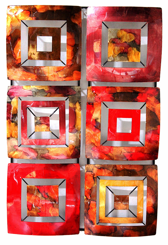 16" X 2.75" X 25" Gold Red Burgundy And Brown Metal Vertical Panel Wall Decor