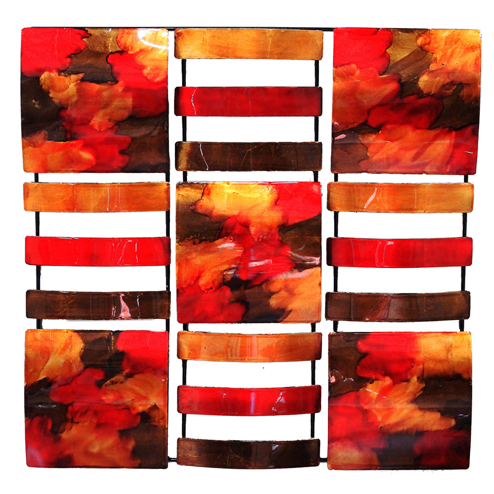 24.5" X 2.5" X 24.5" Copper Red And Gold Metal 9 Panel Square Wall Decor