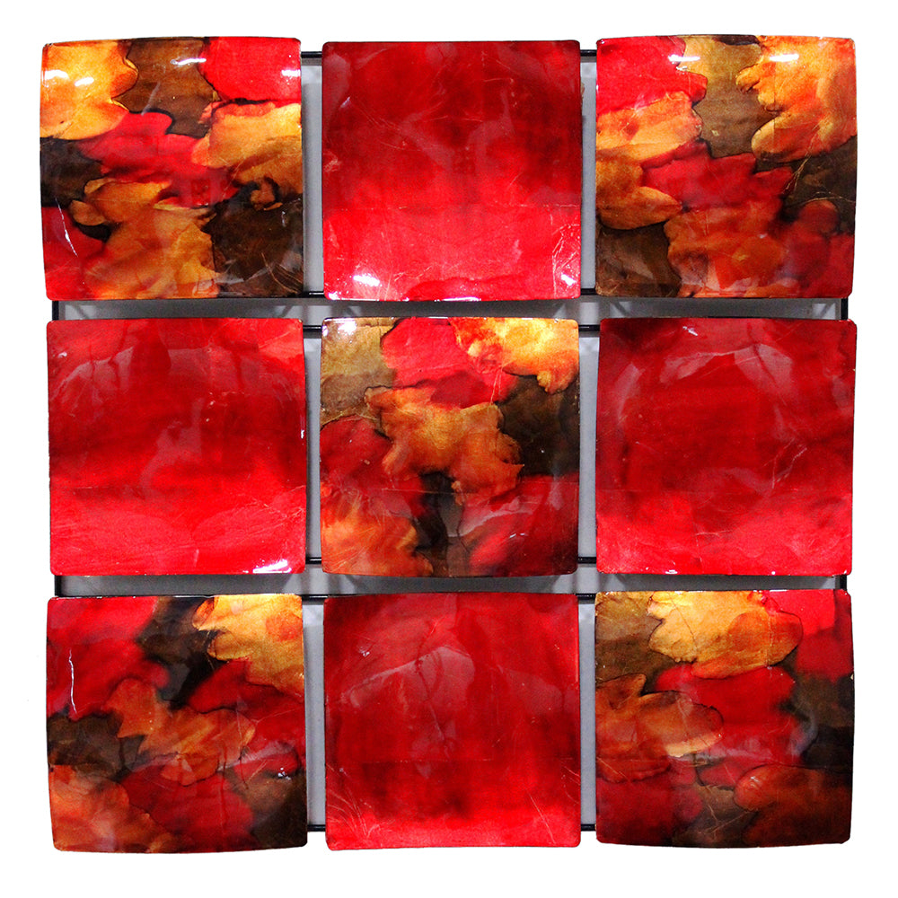 24.5" X 2.5" X 24.5" Copper Red And Gold Metal 9 Panel Square Wall Decor