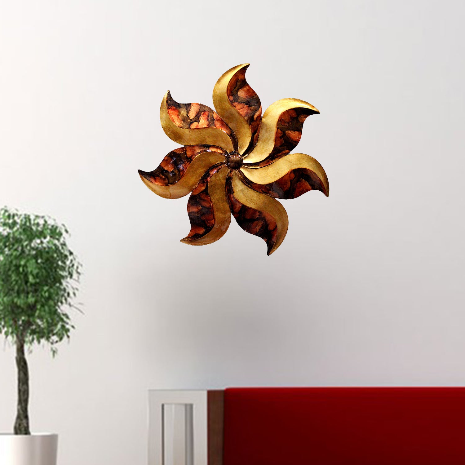 23.25" X 2" X 23.25" Copper Brown And Orange Metal Medium Flower Wall Décor