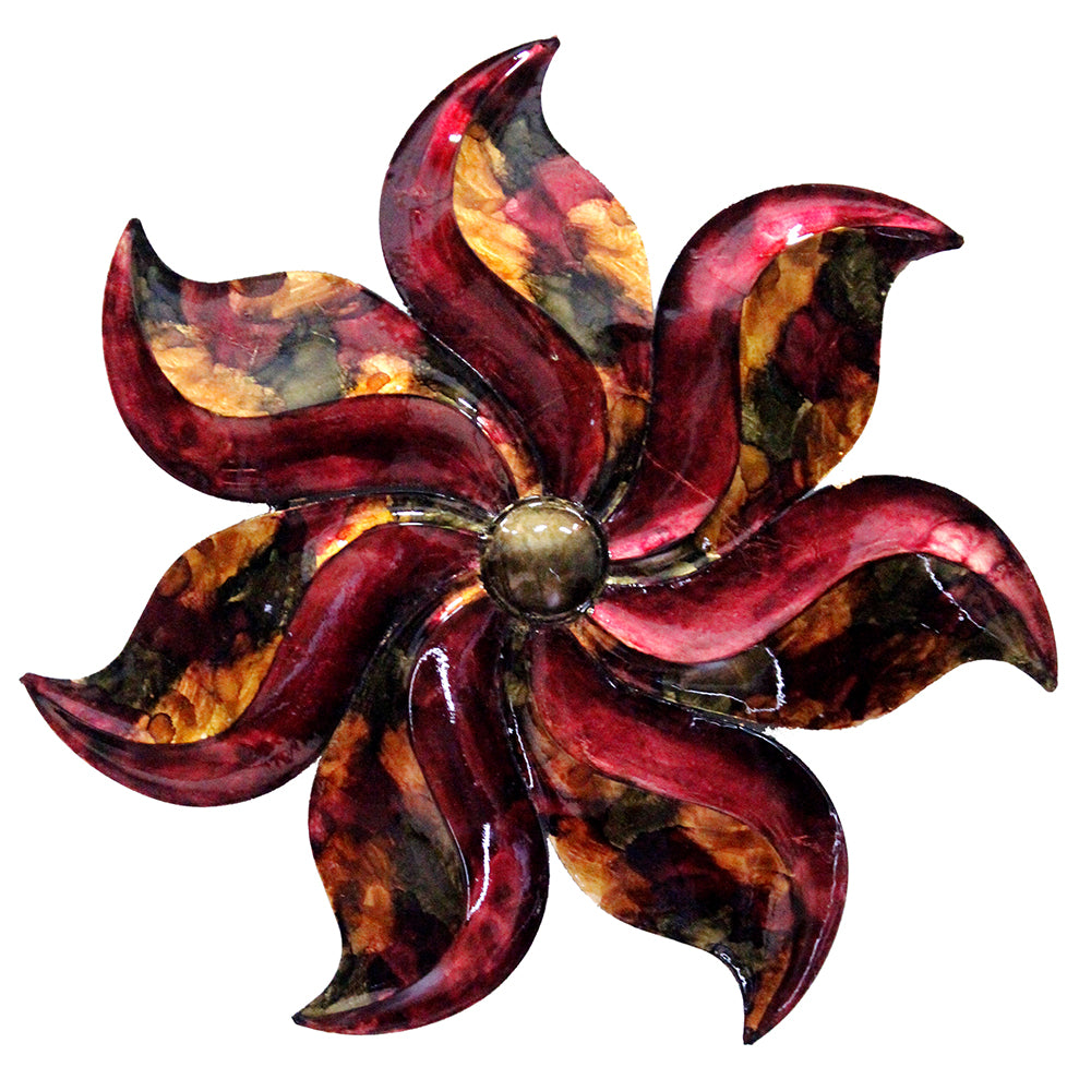 17.25" X 2" X 17.25" Burgundy Copper And Brown Metal Small Flower Metal Wall Decor