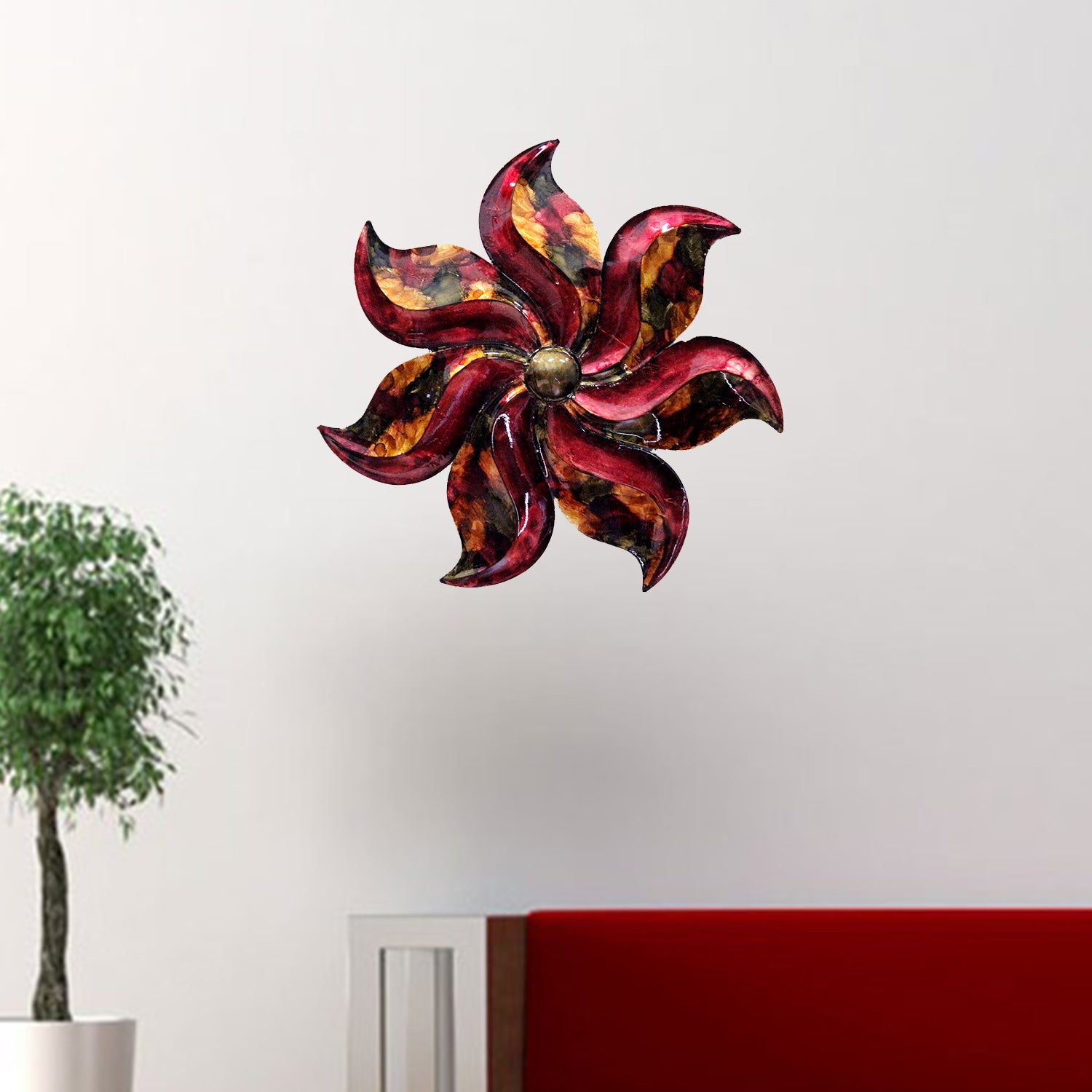 17.25" X 2" X 17.25" Burgundy Copper And Brown Metal Small Flower Metal Wall Decor