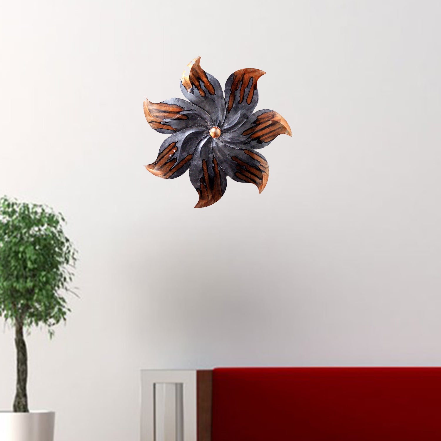 17.25" X 2" X 17.25" Copper And Pewter Metal Small Flower Metal Wall Decor