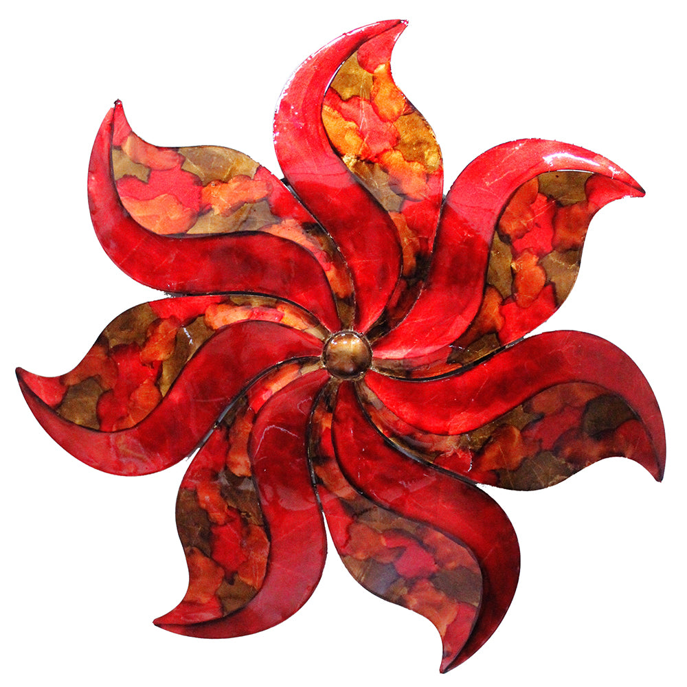 29" X 2" X 29" Copper, Red And Gold Metal Large Flower Wall Décor