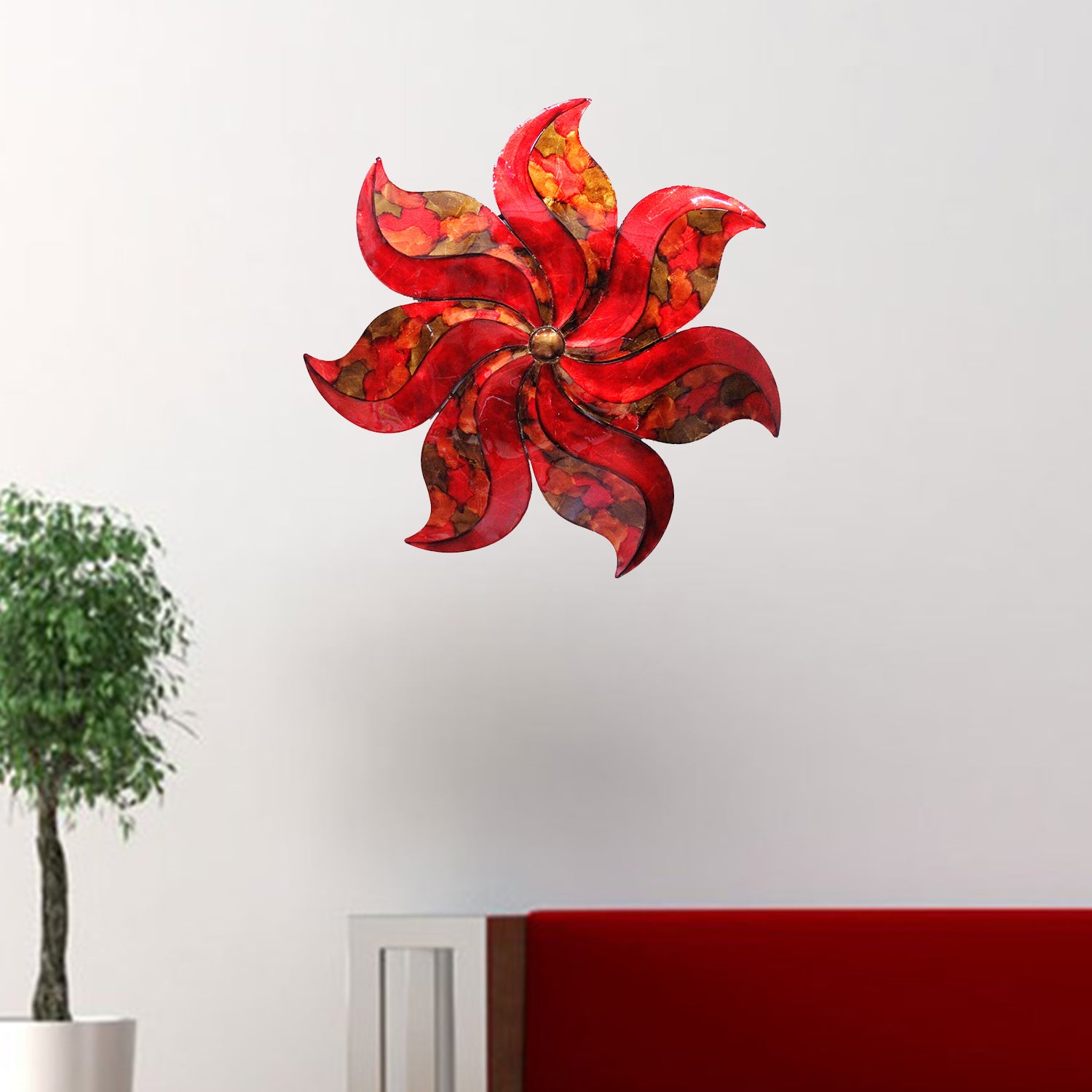29" X 2" X 29" Copper, Red And Gold Metal Large Flower Wall Décor
