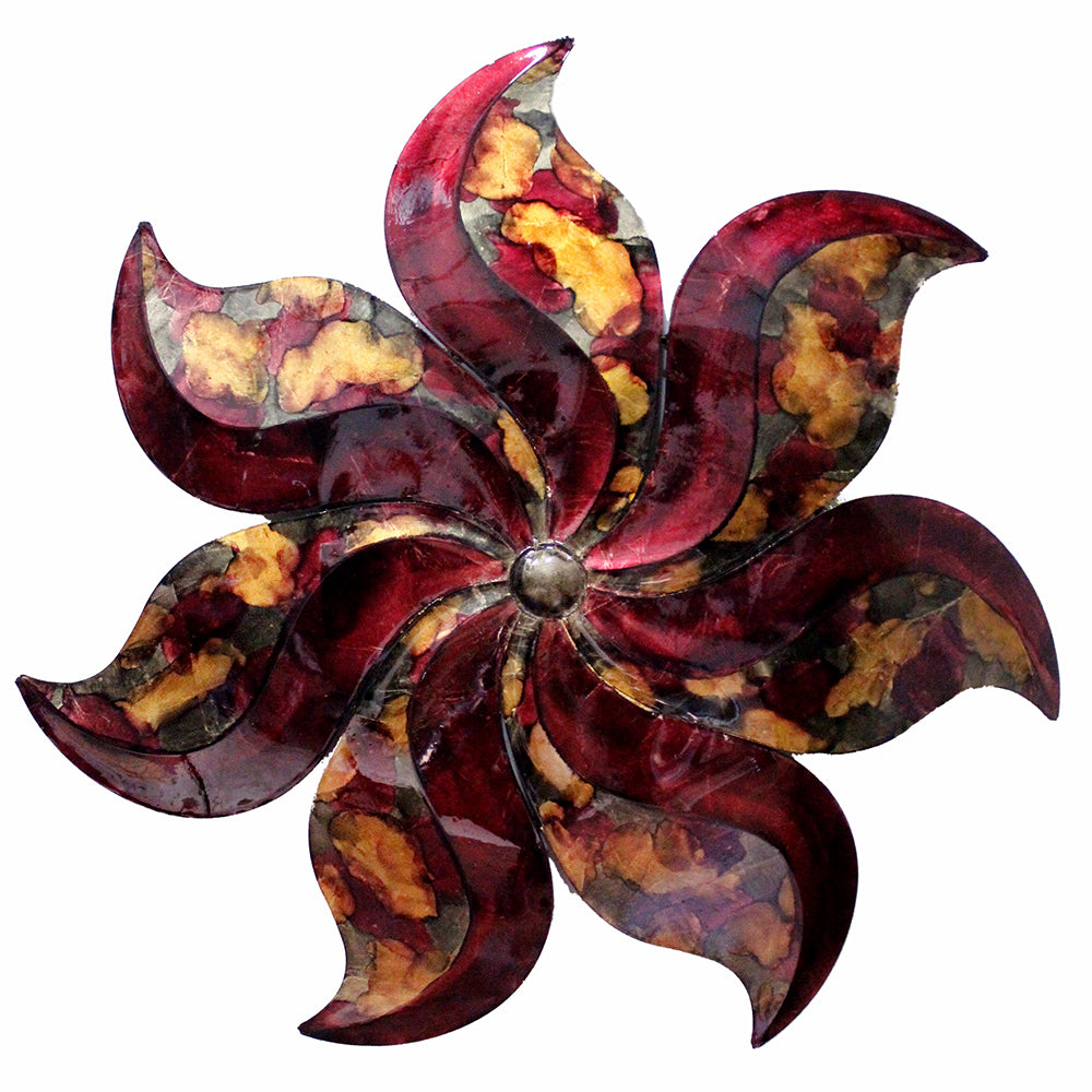 29" X 2" X 29" Burgundy, Copper And Brown Metal Large Flower Wall Décor