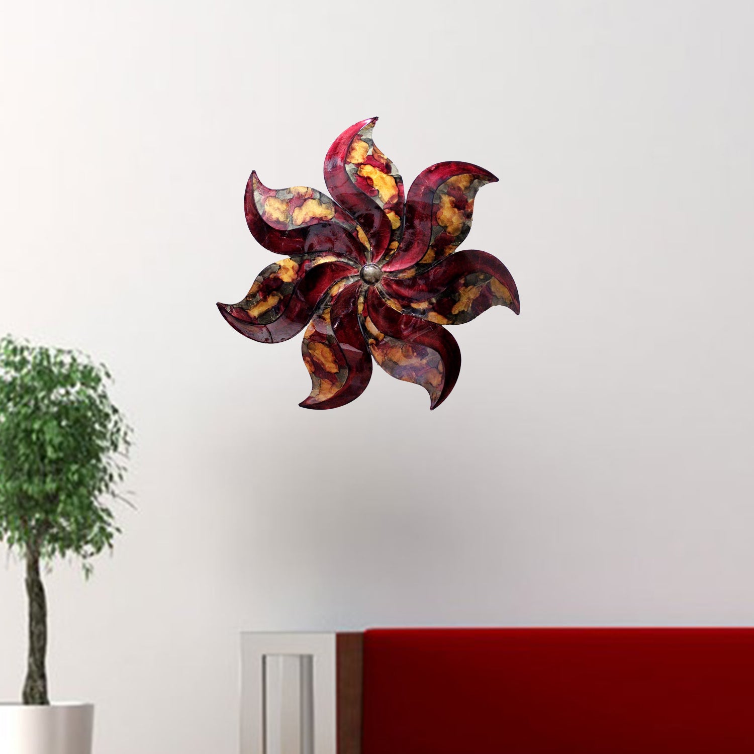 29" X 2" X 29" Burgundy, Copper And Brown Metal Large Flower Wall Décor