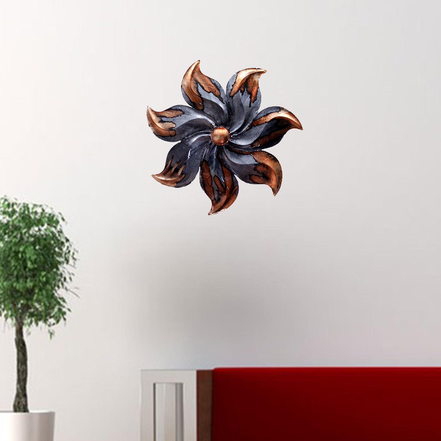 29" X 2" X 29" Copper And Pewter Metal Large Flower Wall Décor