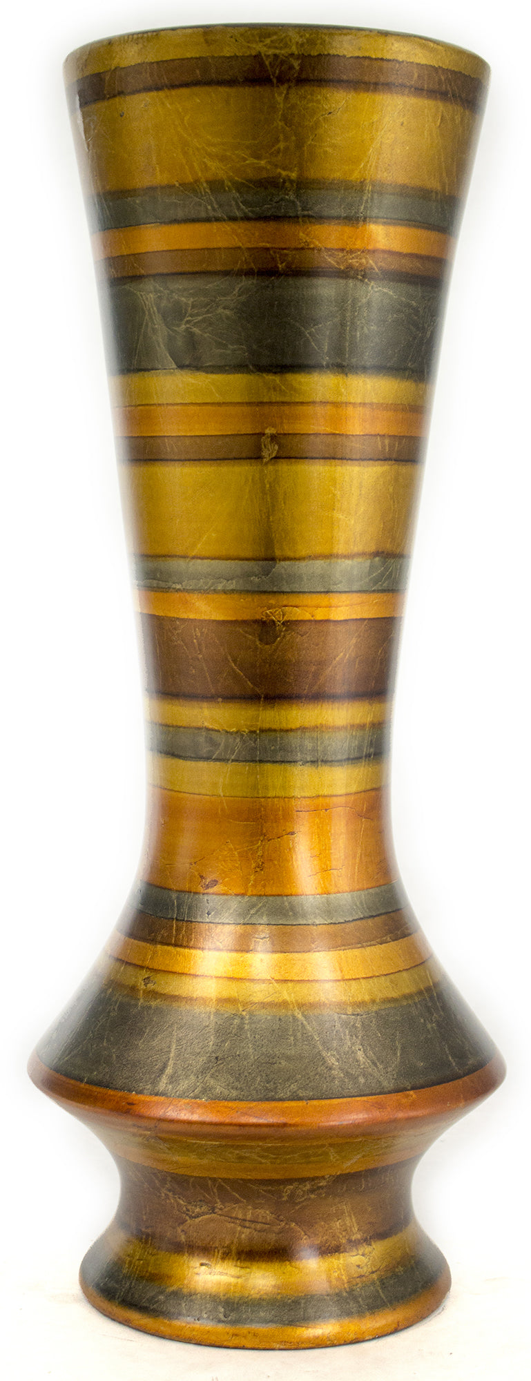 8.75" X 8.75" X 20" Gold. Copper Bronze And Pewter Ceramic Floor Vase