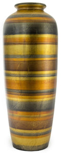 9" X 9" X 24" Gold. Copper, Bronze And Pewter Ceramic Water Jug Floor Vase