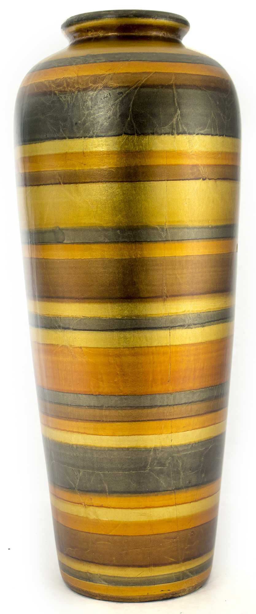 8" X 8" X 20" Gold. Copper, Bronze And Pewter Ceramic Water Jug Floor Vase