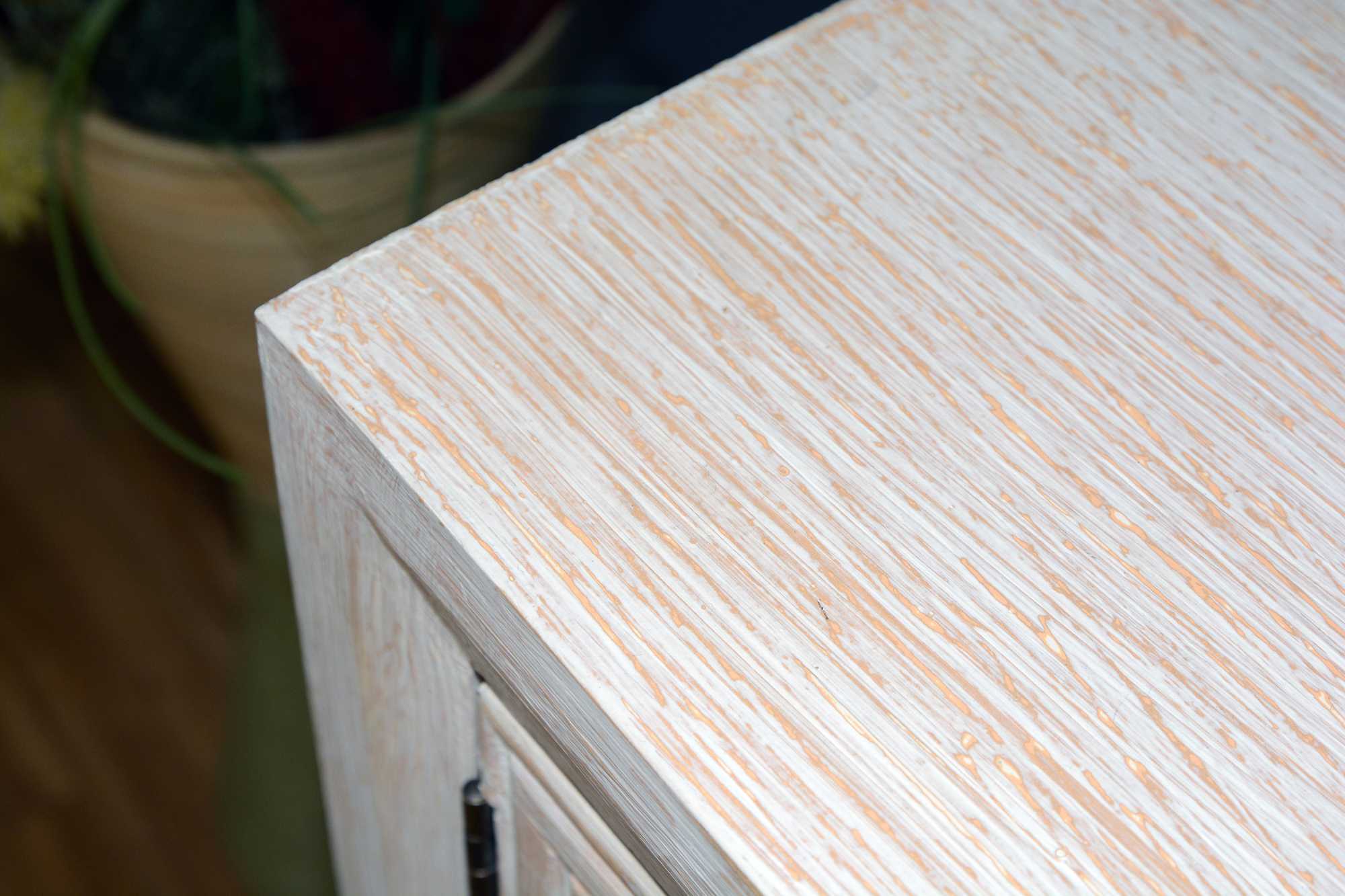 32" X 14" X 32" Distressed White MDF  Wood  Mirrored Glass Sideboard with  Doors