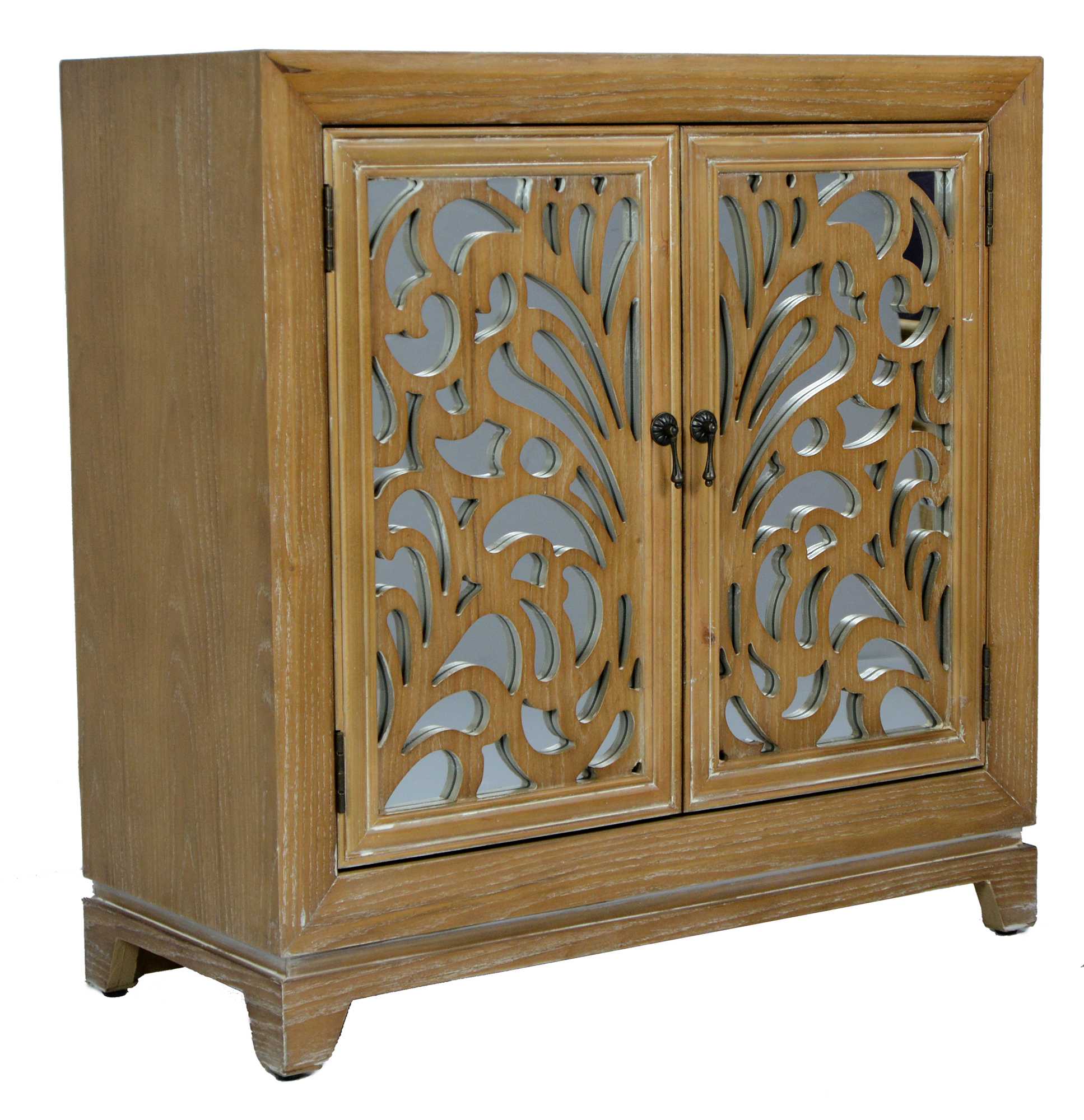 32" X 14" X 32" Ashwood Veneer MDF  Wood  Mirrored Glass Sideboard with  Doors