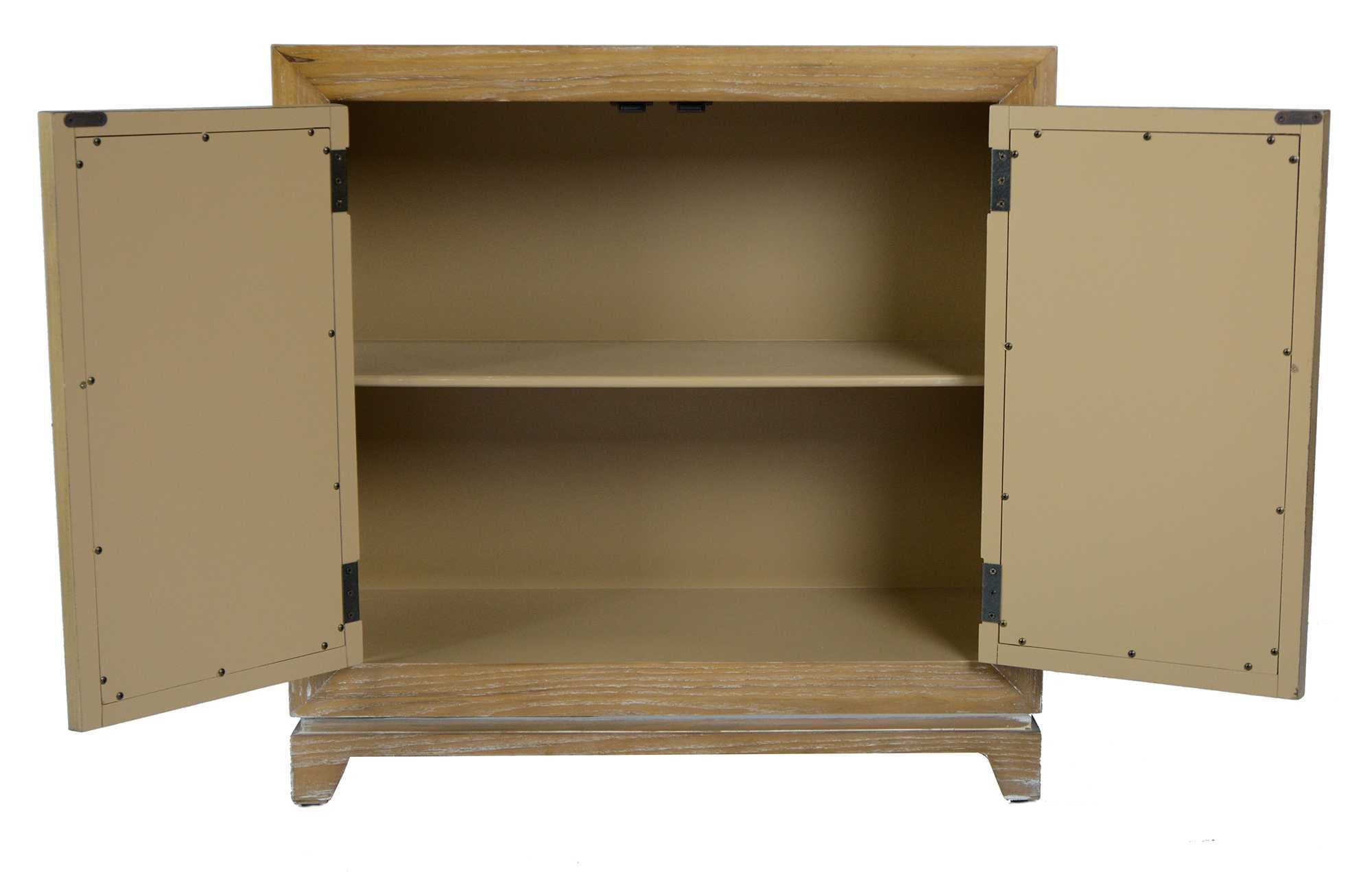 32" X 14" X 32" Ashwood Veneer MDF  Wood  Mirrored Glass Sideboard with  Doors