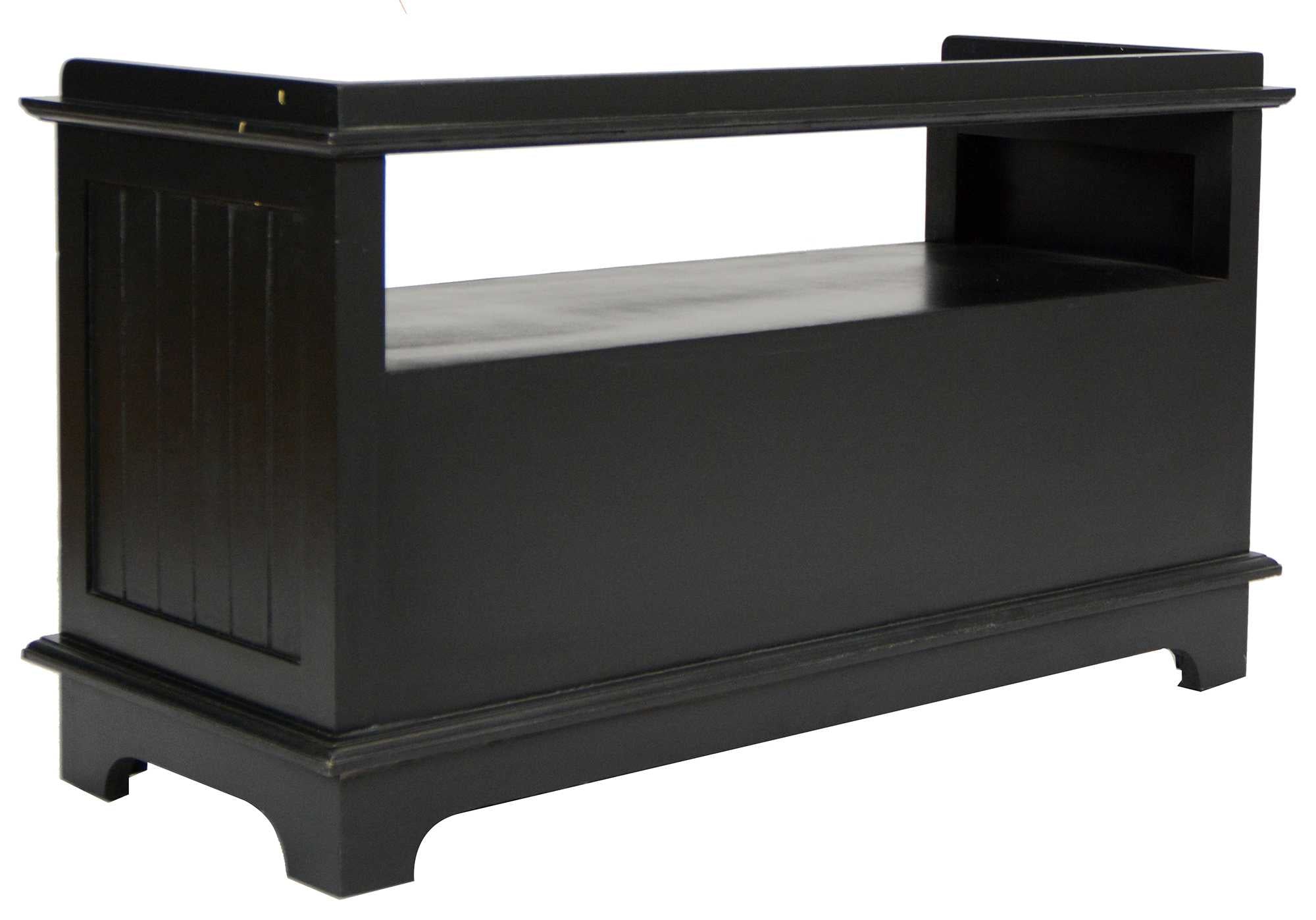 38.25" X 15.75" X 21.75" Black Wood MDF Water Hyacinth Entertainment Cabinet with Hyacinth Storage Baskets