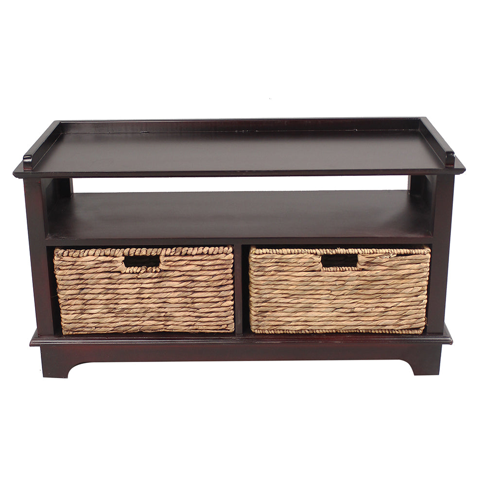 38.25" X 15.75" X 21.75" Espresso Wood MDF Water Hyacinth Entertainment Cabinet with Hyacinth Storage Baskets