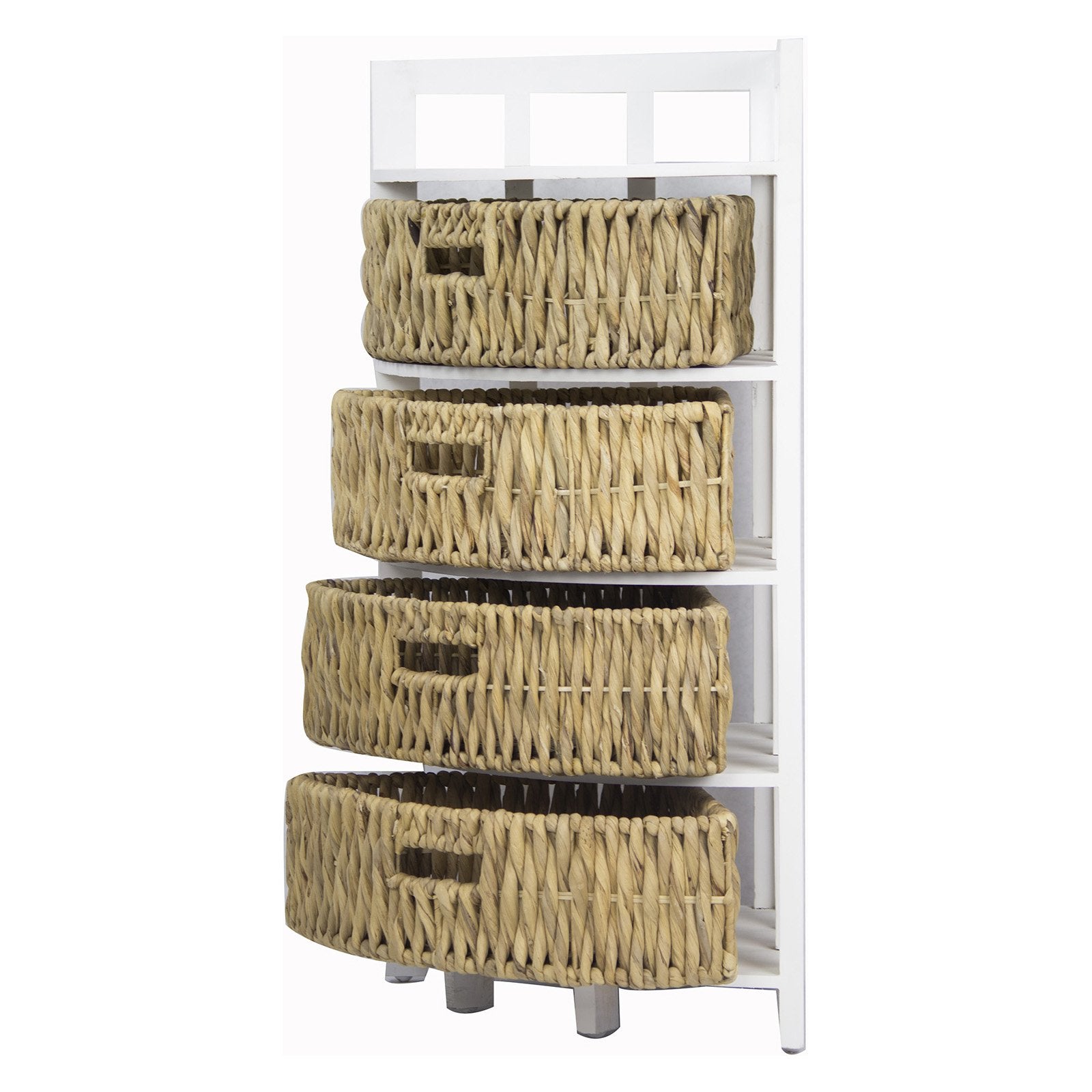 15.5" X 15.5" X 34.25" White Wash with Natural Water Hyacinth Wood MDF Water Hyacinth Corner Storage with Hyacinth Baskets
