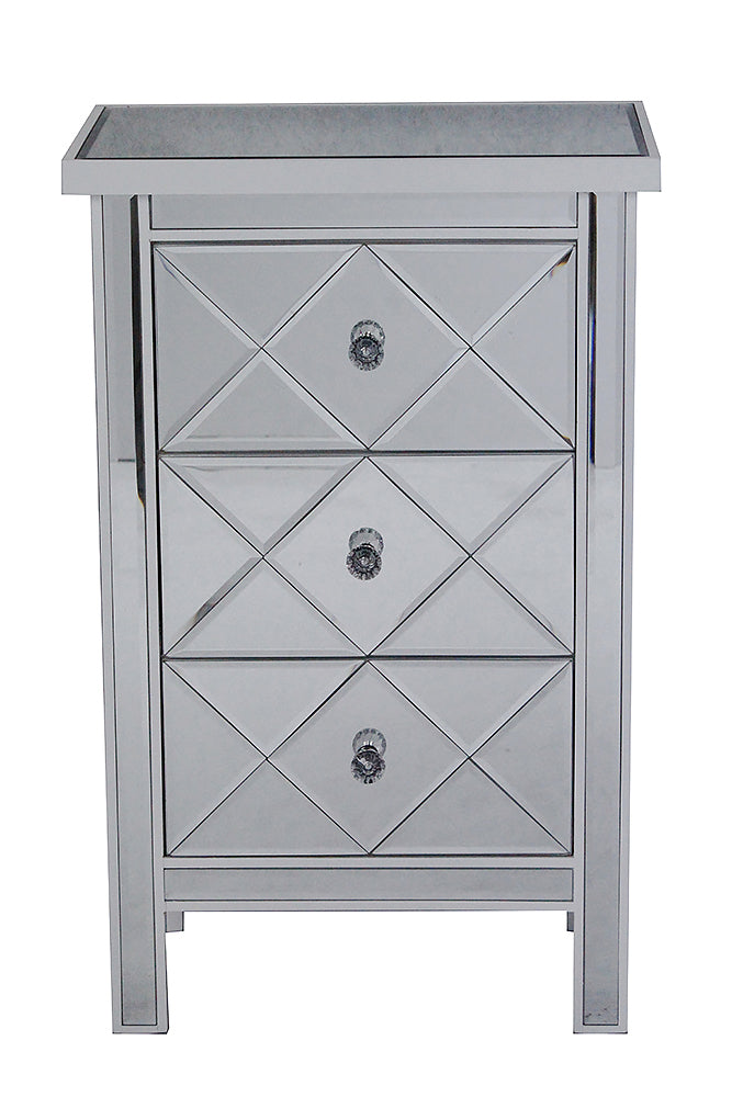 20" X 13" X 31" Antique White MDF  Wood  Mirrored Glass Accent Cabinet with  Beveled Mirrored Drawers