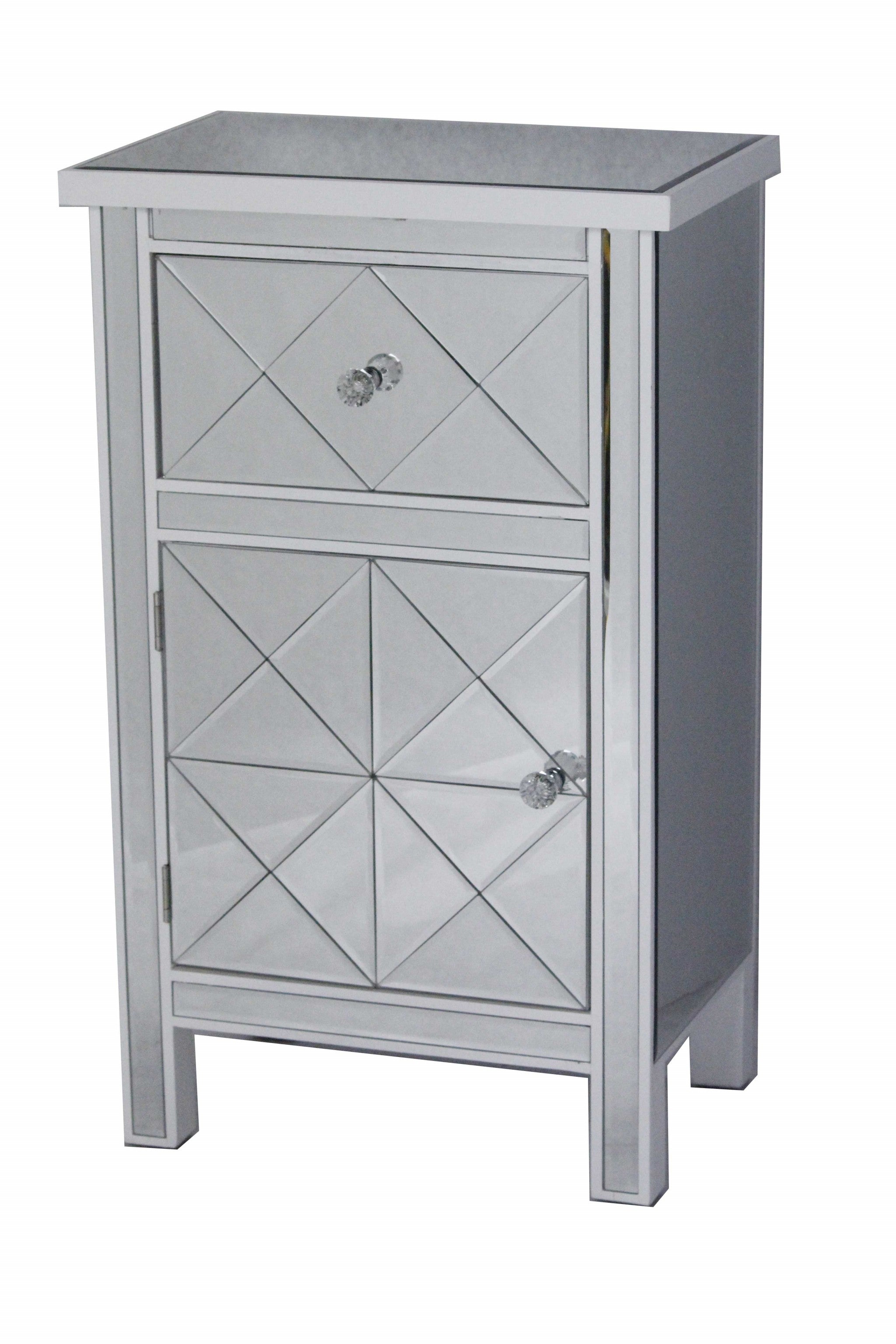 20" X 13" X 32.7" Antique White MDF Wood Mirrored Glass Cabinet with a Drawer and a Door