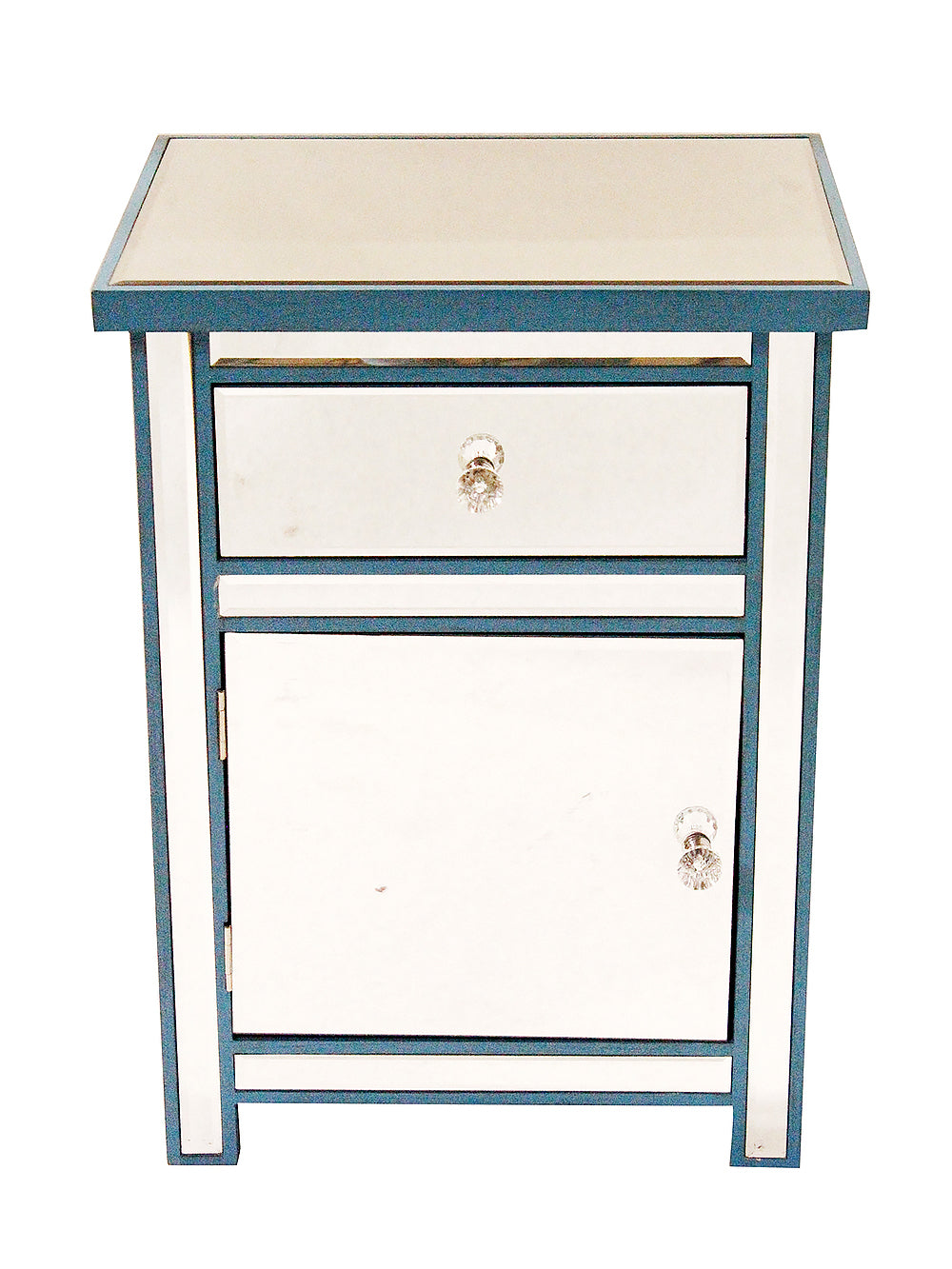 19.29" X 15.75" X 25.2" Blue MDF Wood Mirrored Glass Accent Cabinet with a Mirrored Glass Drawer and Door