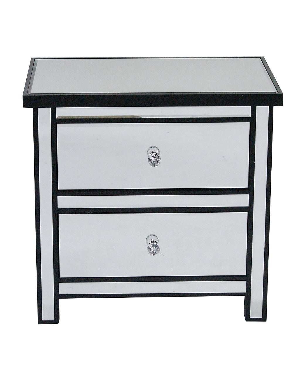 23" X 15.75" X 22" Black MDF Wood Mirrored Glass Accent Cabinet with Mirrored Drawers