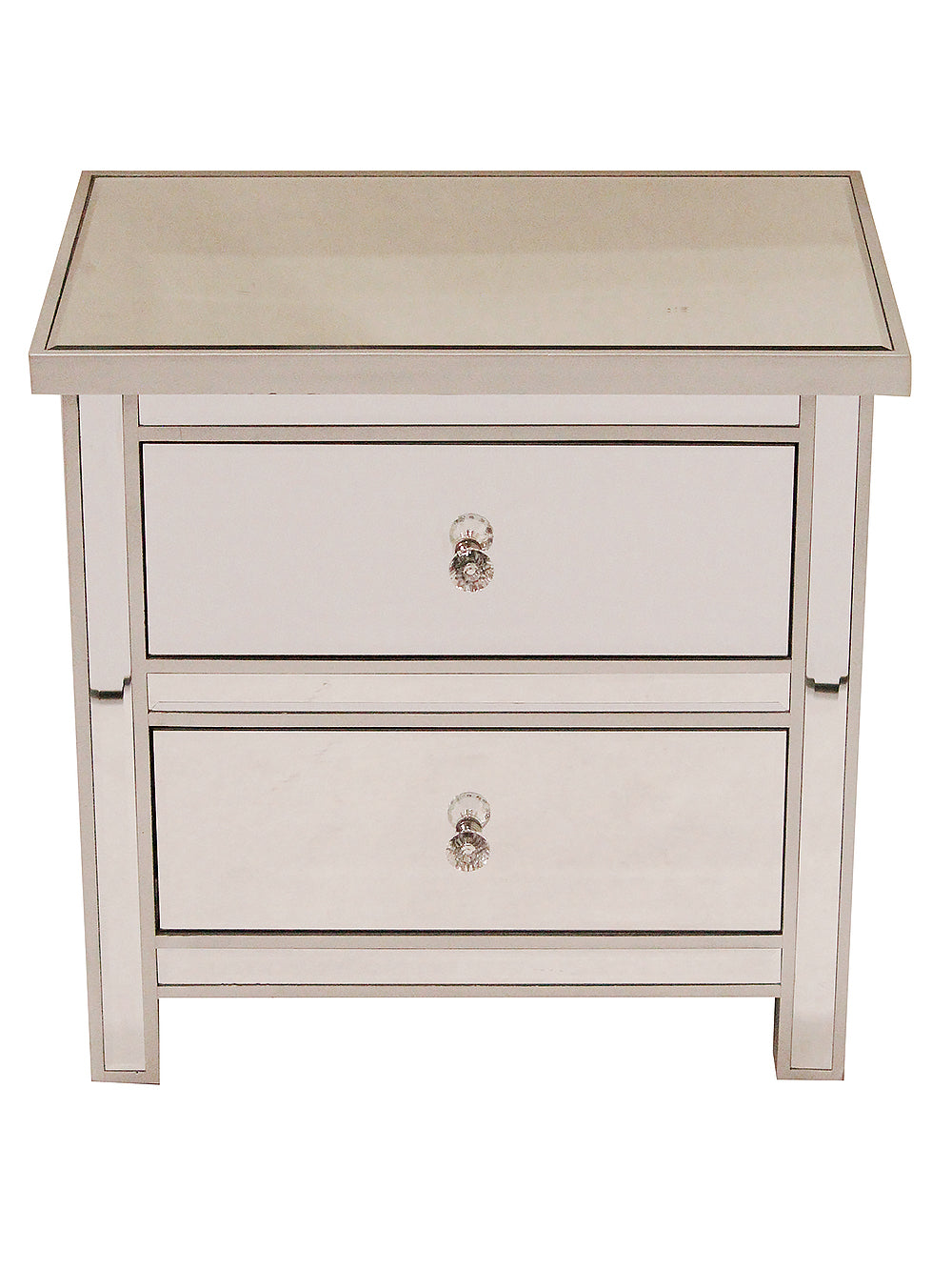 23" X 15.75" X 22" Silver MDF Wood Mirrored Glass Accent Cabinet with Mirrored Drawers