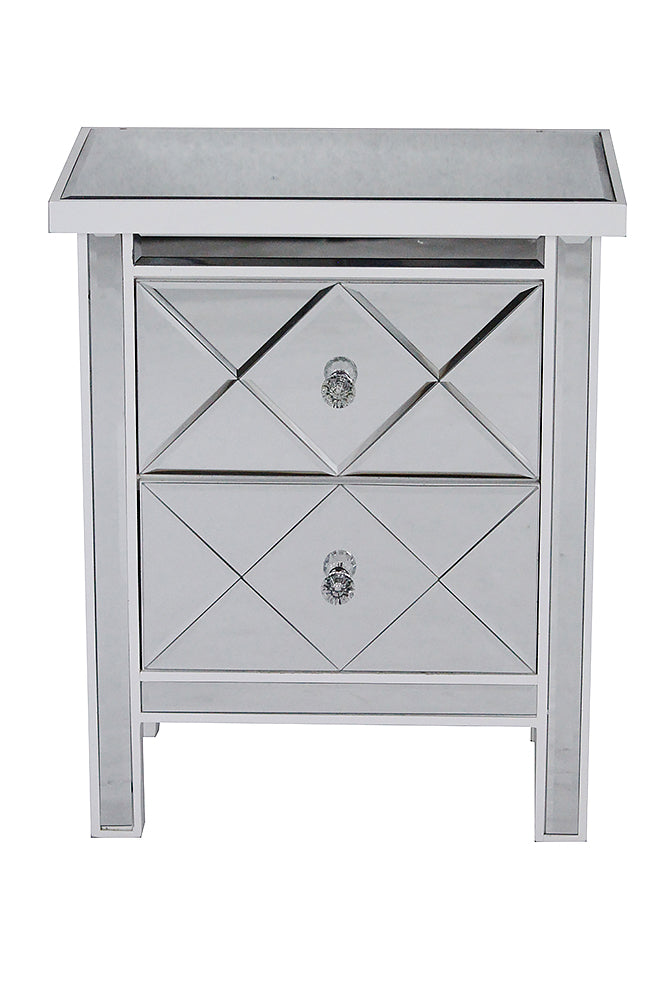 20" X 13" X 25.75" White MDF Wood Mirrored Glass Accent Cabinet with Beveled Glass Drawers