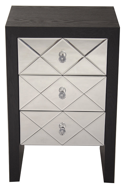 17.7" X 13" X 28" Black MDF Wood Mirrored Glass Accent Cabinet with Mirrored Glass Drawers
