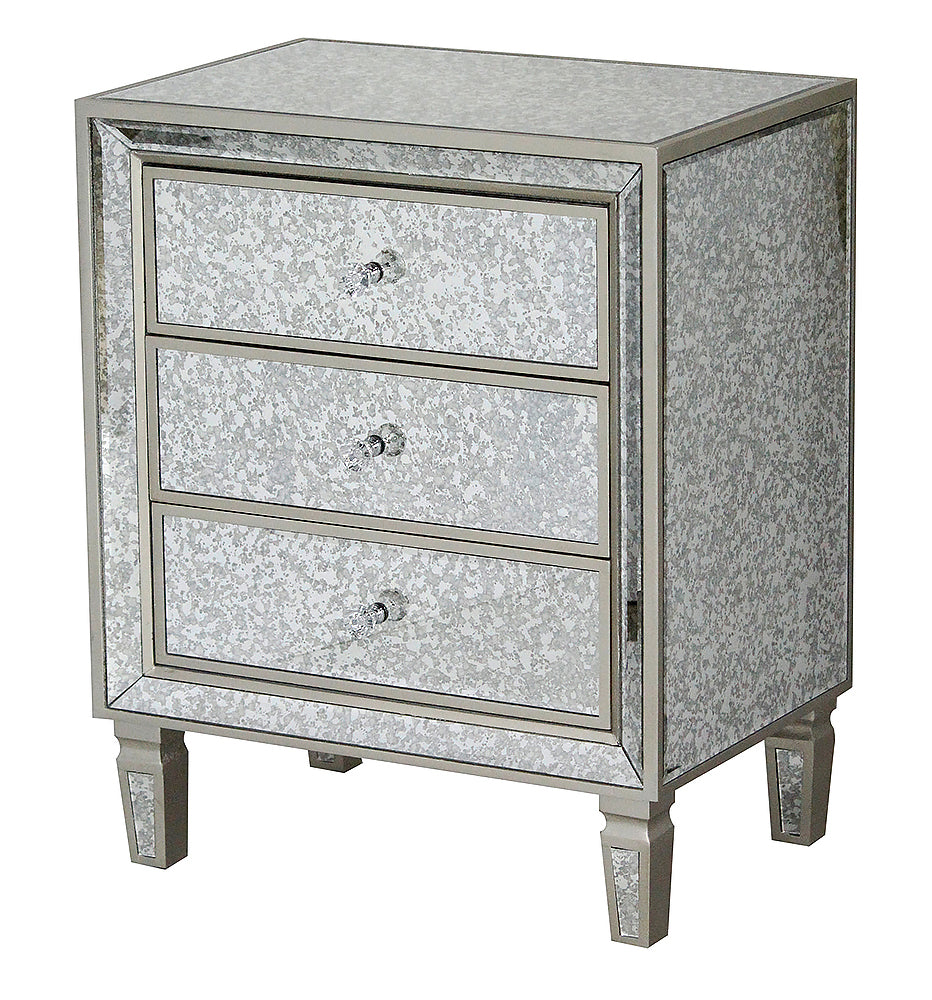 Champagne MDF Wood Mirrored Glass Accent Cabinet with  Drawers and a Formal Mirror Frame