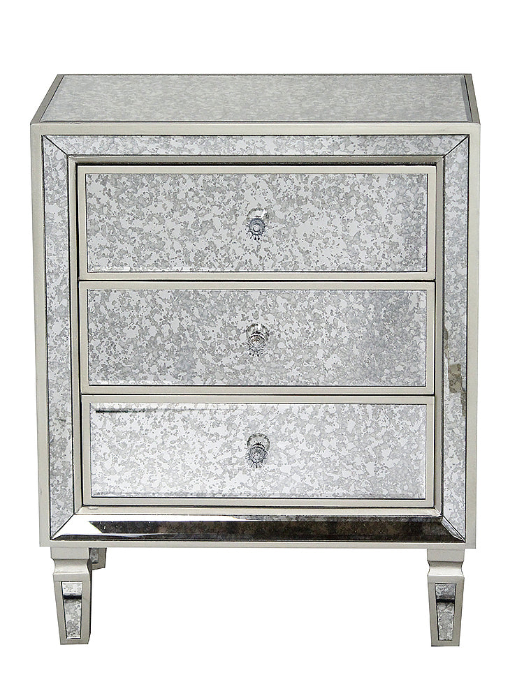 Champagne MDF Wood Mirrored Glass Accent Cabinet with  Drawers and a Formal Mirror Frame