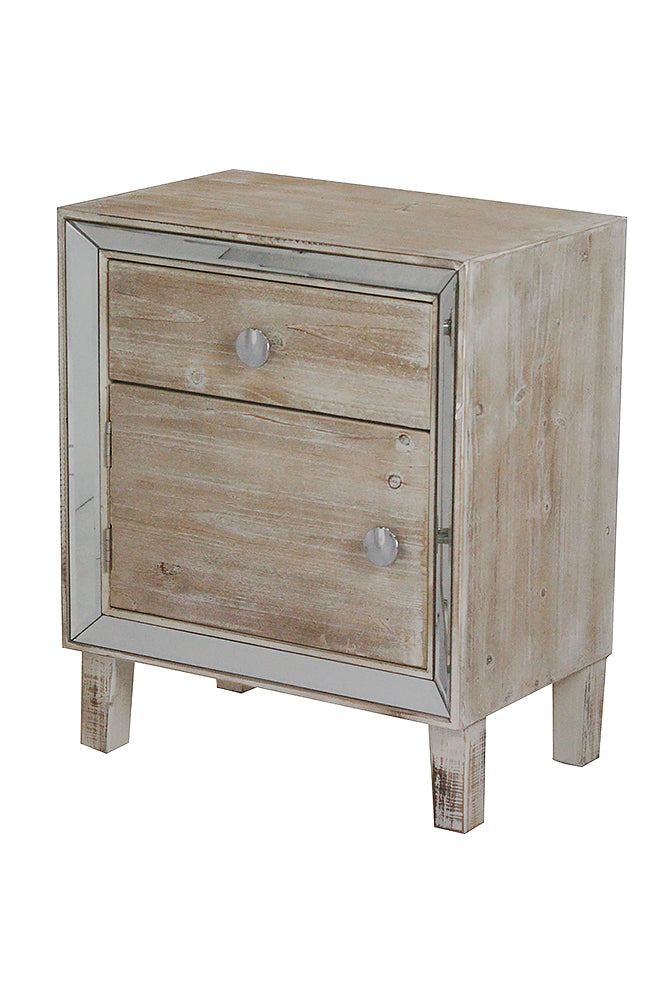 19.7" X 13" X 23.5" White Washed MDF Wood Mirrored Glass Accent Cabinet with a Door and Drawer and Mirrored Glass