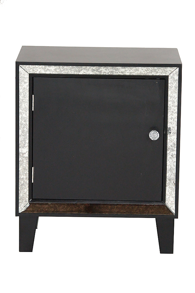 19.7" X 13" X 23.5" Black MDF Wood Mirrored Glass Accent Cabinet with a Door and Mirrored Glass