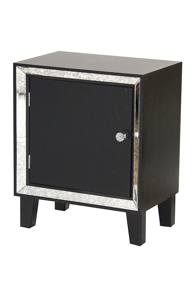 19.7" X 13" X 23.5" Black MDF Wood Mirrored Glass Accent Cabinet with a Door and Mirrored Glass
