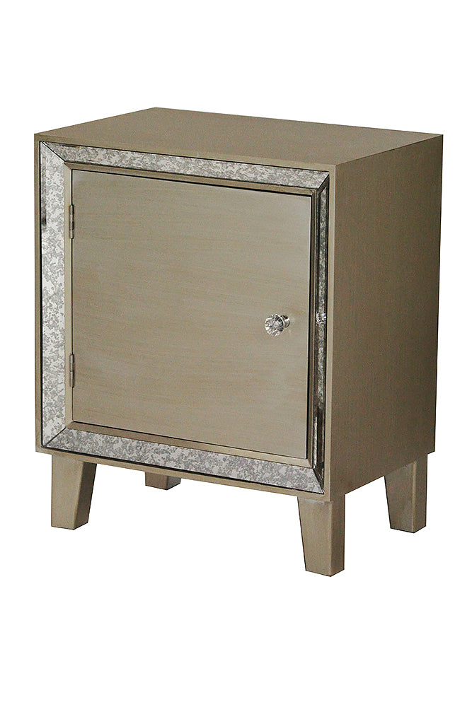 19.7" X 13" X 23.5" Champagne MDF Wood Mirrored Glass Accent Cabinet with a Door and Mirrored Glass