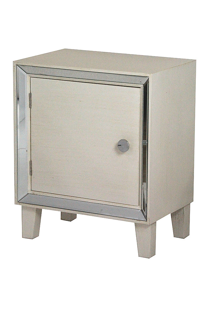 19.7" X 13" X 23.5" Antique White MDF Wood Mirrored Glass Accent Cabinet with a Door and Mirrored Glass