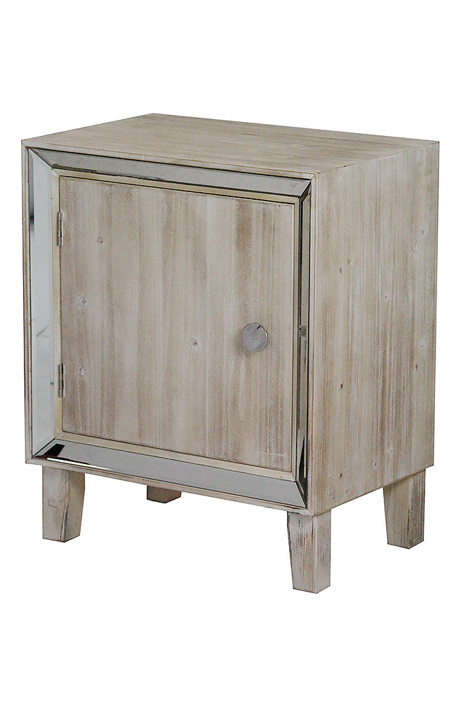 19.7" X 13" X 23.5" White Washed MDF Wood Mirrored Glass Accent Cabinet with a Door and Mirrored Glass