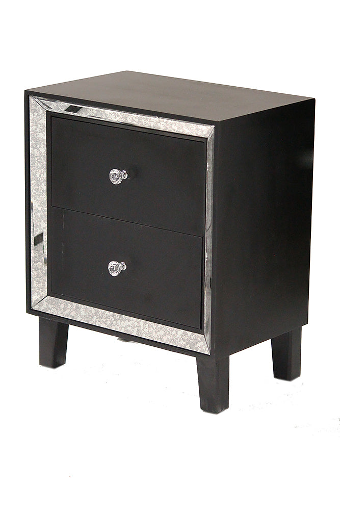 19.7" X 13" X 23.5" Black MDF Wood Mirrored Glass Accent Cabinet with a Door and Mirrored Glass